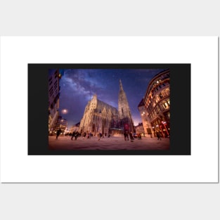 St. Stephen's Cathedral at night in Vienna, Austria Posters and Art